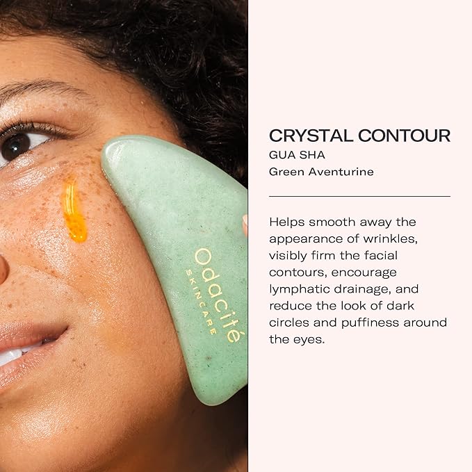 ODACITE Odacité Gua Sha for Face Crystal Contour - Green Aventurine Facial Massager - Scraping Massage Tool Lifts & Revitalizes Skin - Reduce Puffiness, Wrinkles and Dark Under-Eye Circles