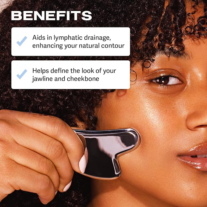 Sacheu Gua Sha Facial Tools Muscle Scraper — Face Gua Sha for Enhanced Lymphatic Drainage, Reduced Puffiness and Relieved Facial Tension, Metal Face Sculpting Tool with Travel Pouch