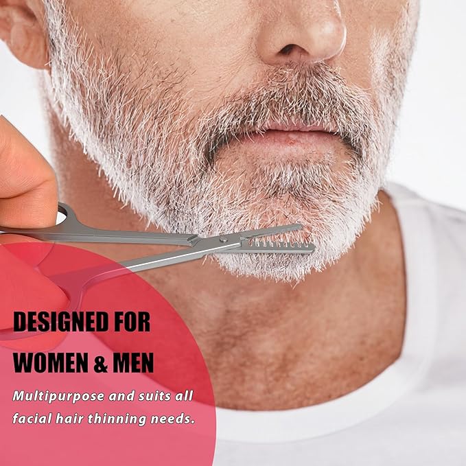 Facial Hair Thinning Scissors, V Teeth Hair Thinning Scissors For Beard Mustache Bangs, Gifts for Men Women Stocking Stuffers, Stainless Steel Gray