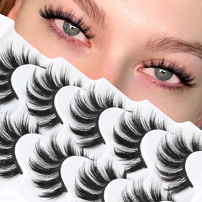 Veleasha Lashes Spiky False Eyelashes 100% Handmade Eyelashes Fluffy Fake Lashes Volume Fake Eyelashes Dramatic Look 5 Pairs Pack (3D07)