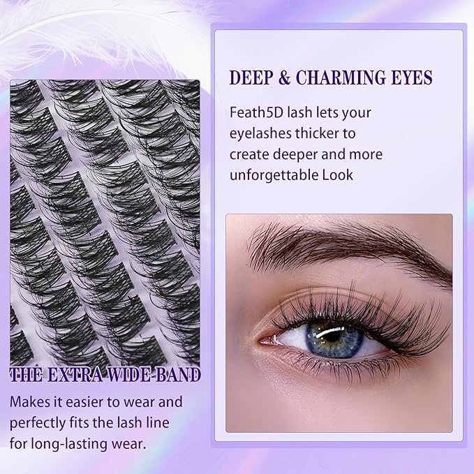 B&Q Lash Clusters Fluffy Wispy Voluminous - 132 PCS Feath5D 07 Layered Individual Cluster Lashes, Feathered Lightweight Eyelash Extensions in 8-18mm, Waterproof False Lashes