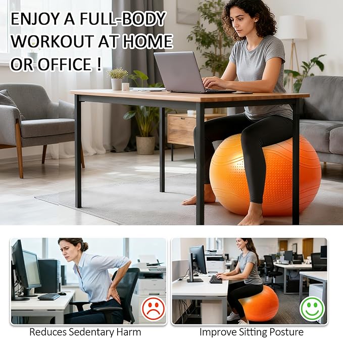 Gruper Yoga Ball, Multiple Sizes Non Slip Exercise Ball for Workout, Birthing, Balance, Stability, Pregnancy, 2200LB Capacity, Anti Burst Chair for Home and Office, Includes Quick Pump & Fitness Guide