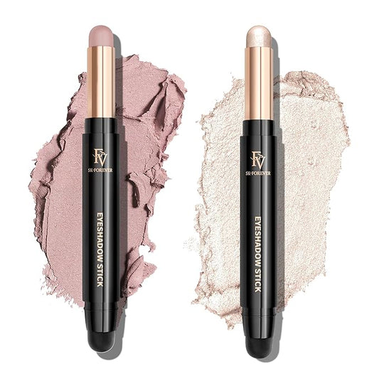 FV Waterproof Eyeshadow Stick Duo,Long-Lasting Cream Eye Shadow Makeup Sets, High Pigmented Eyeshadow Pencil with Matte & Shimmer Finish, Natural Look (Rose & Pearl)