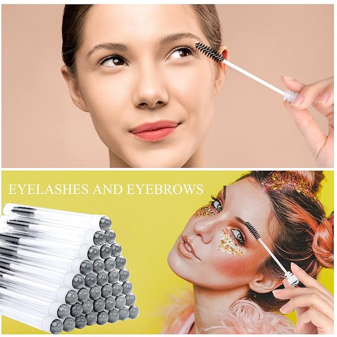 Dming 50 Pieces Disposable Mascara Brushes Eyelash Brush Lash Wand Diamond Mascara Wands with Tube Makeup Tool Lash Spoolies Sanitary Brushes Lash Extension Supplies (tube sky black 50)