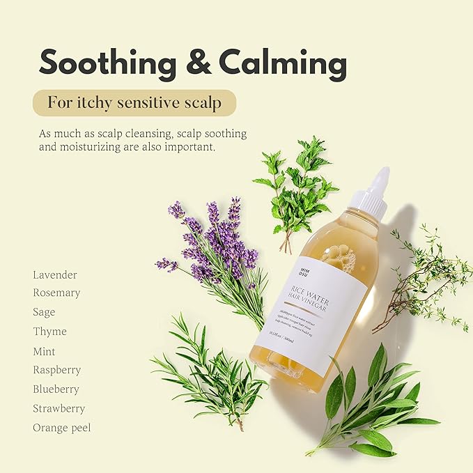mimosu Apple Cider Vinegar Hair Rinse with Rice Water 10fl.oz, Hair Growth Cleansing Conditioner, Gentle Scalp Cleanser for Build Up, Glycolic Acid Dandruff Treatment