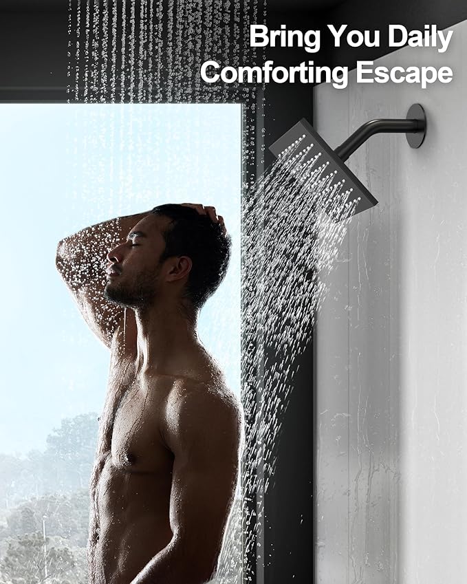 GRANDJOY Thermostatic Shower System, Dual Rainfall Shower Heads for Ceilling & Wall Mounted with Handheld Sprayer, Matte Black