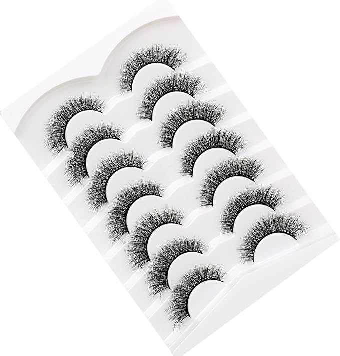 Pooplunch False Eyelashes Strips Cat Eye Wispy Lash Natural Fluffy Short Volume Faux Mink Fake Eye Lashes 7 Pairs Pack
