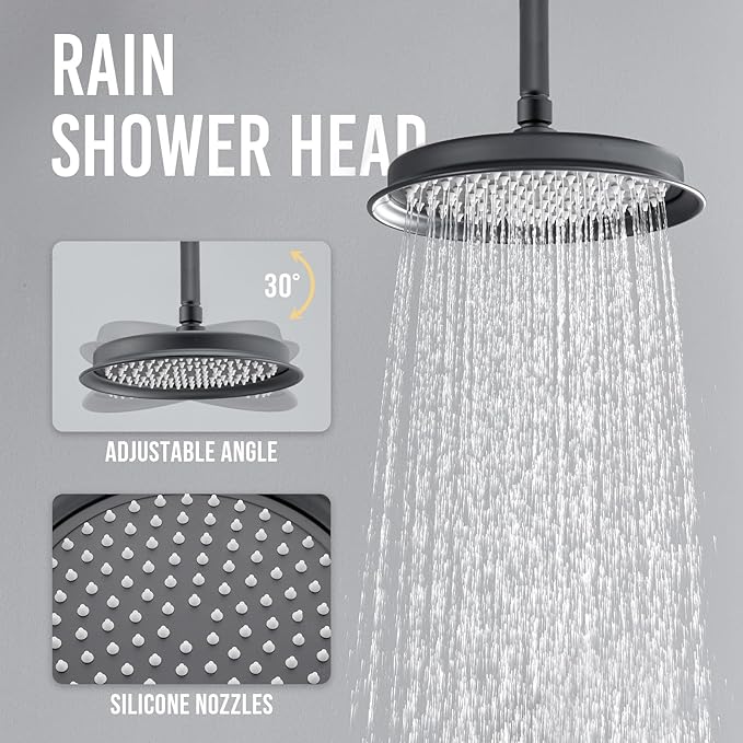 DASAN Antique Shower Faucet Sets Complete Rain Shower System in Wall with Body Shower Spray Jets, Matte Black Shower Fixtures with Rainfall Overhead Shower, Handheld, Shower Valve &Trim, AT249C-MB