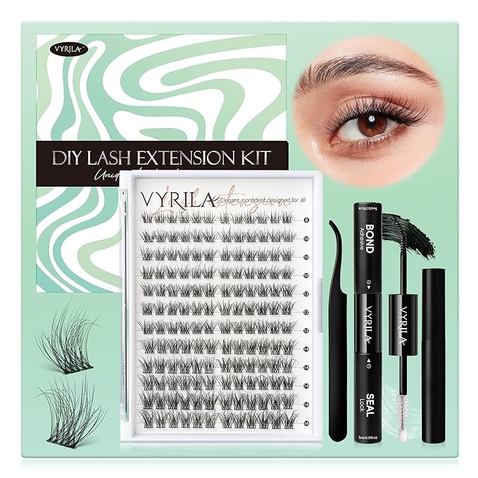 Lash Clusters Kit 0.05mm Individual Lashes, 3D Wispy Lashes, 0.1mm Super Thin Band Resuable Natural Lashes,D Curl Faux Mink Lashes,144pcs Lash Extension (Green Hush-D-0.05-8-16mix-Kit)