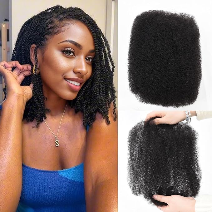 Afro Kinkys Bulk Human Hair for Twists 30g/Pack, Afro Kinky-Curly Human Hair Bulk Hair For Dreadlocks Extensions Bulk Human Braiding Hair Afro Kinky Twist Extensions Afro Kinky Curly (8 Inch)