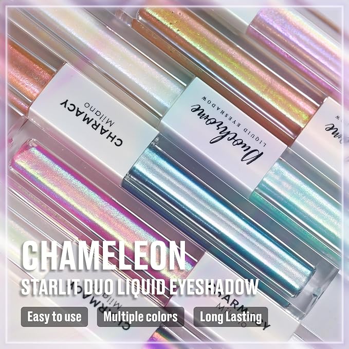 CHARMACY 2 in 1 Starlit Duochrome Liquid Eyeshadow, Glitter Sparkle Colorful Liquid Eyeliner, Quick Drying, High Pigmented, Long lasting Holographic Glitter Multichrome Eye Makeup #04