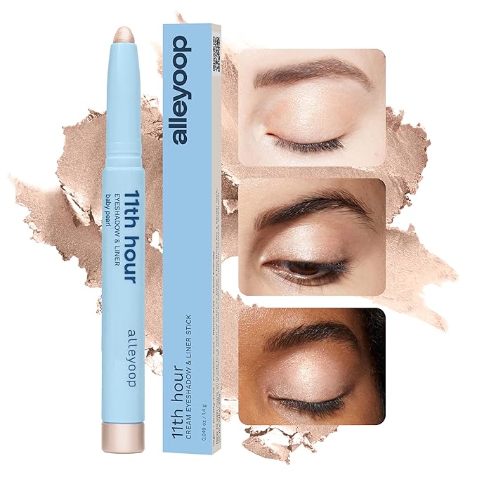 ALLEYOOP 11th Hour Waterproof Cream Eyeshadow Stick – Long-Lasting Eye Shadow Pencil & Eyeliner, Cream to Powder Stick & Highlighter – Smudge-Proof Eyeshadow Shimmer, Champagne Shimmer