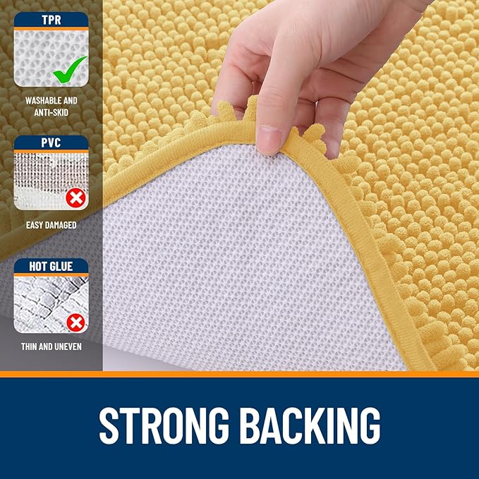 OLANLY Bathroom Rugs 59x20, Extra Soft Absorbent Chenille Bath Rugs, Rubber Backing Quick Dry, Machine Washable Bath Mats for Bathroom Floor, Tub and Shower, Home Decor Accessories, Yellow