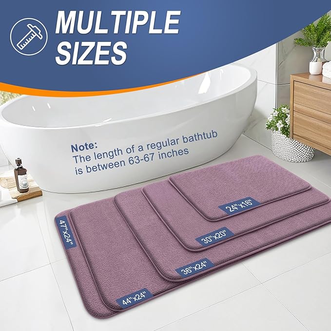OLANLY Thick Memory Foam Bath Mat Rug 47x17, Extra Soft Absorbent Bathroom Rug, Quick Dry Bath Mats, Non-Slip, Machine Washable Carpet for Bathroom, Tub and Shower, Home Decor Accessories, Deep Plum