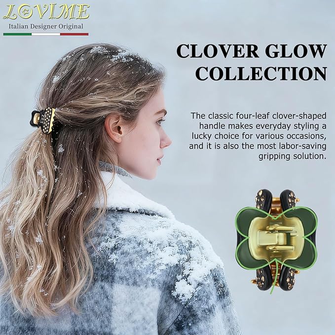 18K Gold Plated Small Claw Clips - 1.7 Inch Cute Rhinestone Hair Clips for Women Girls Thick Thin Hair, Premium French Hair Accessories for Half-Up, Birthday Valentine's Gift for Her, Black
