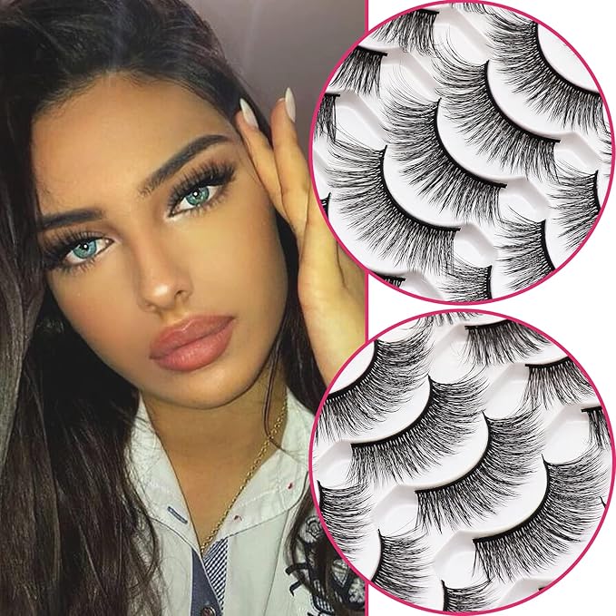 Losha Eyelashes Natural Look Faux Mink Lashes Pack Handmade Wispy False Eyelashes 14 Pairs Eye Lashes (F61)