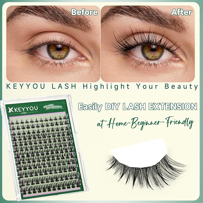 KEYYOU LASH Fairy Lashes Clusters Manga Eyelash Clusters C Curl Cluster Eyelash Extensions Ultra Lightweight Natural Lash with Extremely thin wispy false eyelashes(F03,C-8-18mm)