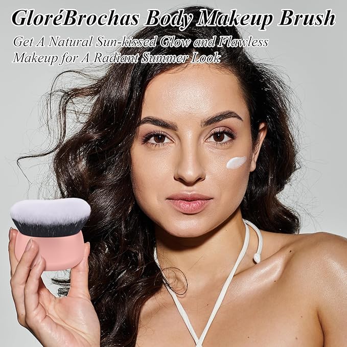 GloréBrochas 75MM Extra Large Self Tanner Kabuki Makeup Brush – Ultra Soft Dense Vegan Bristles for Body Makeup, Bronzer & Foundation–Applies Tanning Mousse, Lotion & Self Tanner–Pink, Wet & Dry