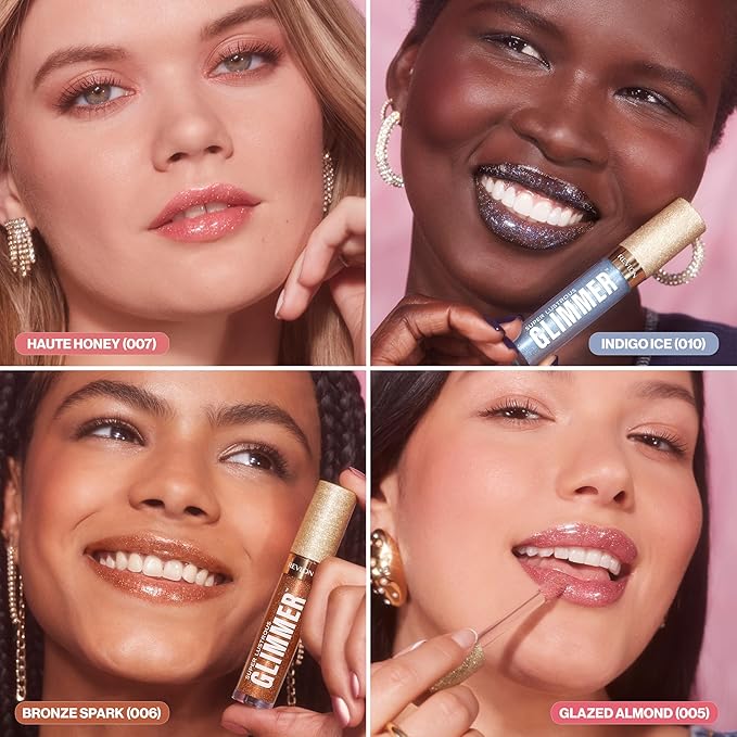 REVLON Super Lustrous Glimmer Gloss, Non-Sticky Lip Gloss, High-Shine Finish, Plant-Based Glitter, 003 Lavender Lust, 0.13 fl oz