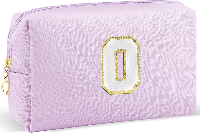 URSKYTOUS Gifts for Girls Initial Makeup Bag Personalized Cosmetic Bag with Zipper Cute Travel Toiletry Bag Waterproof PU Preppy Makeup Pouch Birthday Gift for Teen Girls Women(Purple O)