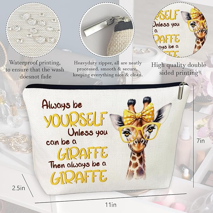 CLHHM Giraffe Gifts for Women, Giraffe Makeup Bag, Always be Yourself Unless You Can be a Giraffe Then Always be a Giraffe Gifts for Daughters Giraffe Lovers Mom, Grandma, Aunt, Sister