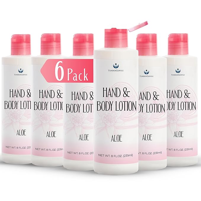 TenderGentle Aloe Lotion for Hands and Body - 6 Bottles with 8 oz of Aloe Vera Lotion for Dry Skin - Good for Sensitive Skin and Extra and Severely Dry Skin - Aloe Vera Moisturizer