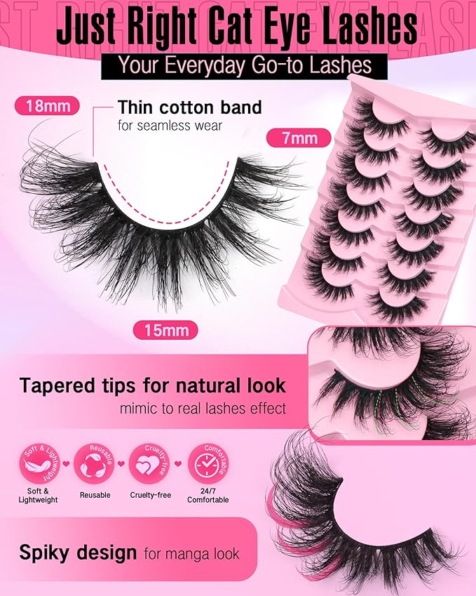 JIMIRE D Curl Faux Mink Lashes Fluffy Cat Eye 20MM Long Dramatic Mink Lashes Bulk Wispy Full Volume False Eyelashes 7 Pairs Pack