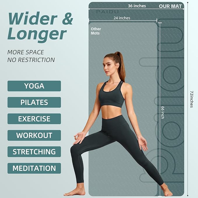 Large Yoga Mat, 72" x 36" x 2/5"（10MM） Thick Non-Slip Exercise Mat, SGS-Certified POE Material, Ideal for Home Gym, Yoga, Pilates, Fitness Workouts & Floor Mat