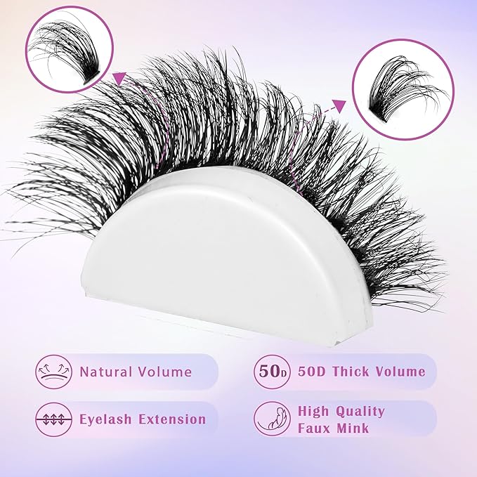 Lash Extension Kit Lash Clusters Thick Individual Lashes 10-16mm Eyelashes Extension Kit 50D Wispy Mink Lash Kit Cluster Lashes with Lash Bond and Seal by Winifred