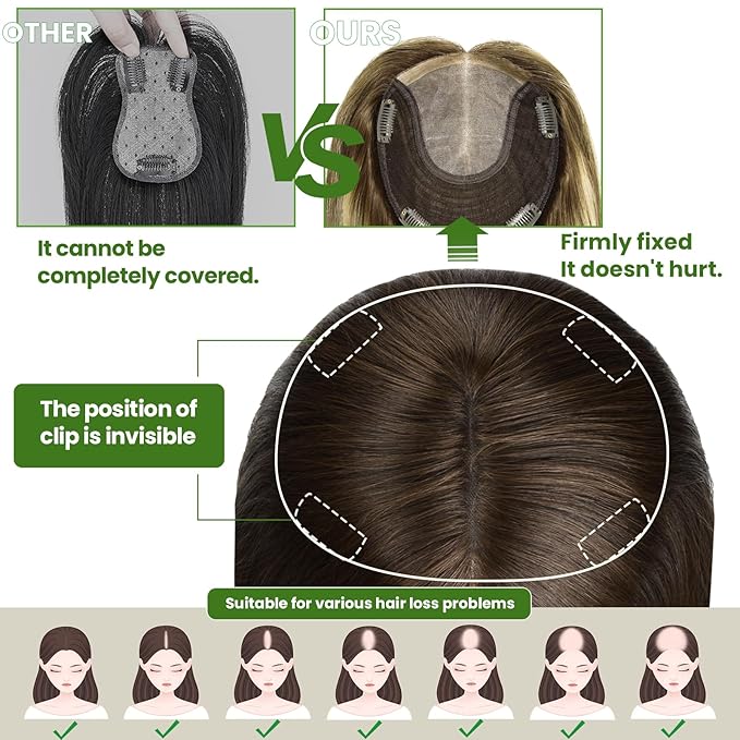 HAIR 16 Inch Toppers for Women Real Human Hair Natural Black color 150 Density 6x7inch Silk Base 75 grams All Remy Human Hair Wiglets Hairpieces for Thinning Hair (#1B 16inch)