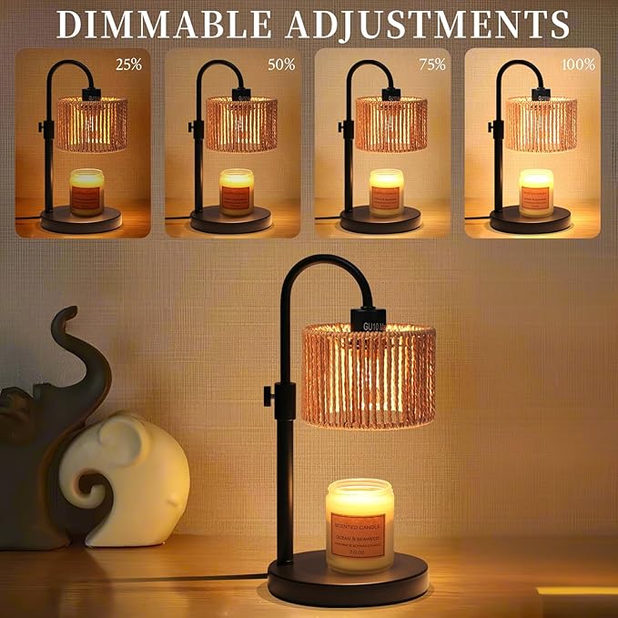 Boho Candle Warmer Lamp, Adjustable Height Candle Wax Warmer with Timer, Candle Lamp Warmer for Jar Candles, House Warming Gifts Brithday Gifts for Women Bedroom Home Decor (Rattan)