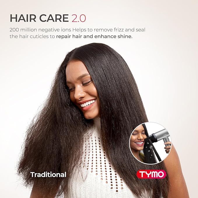 TYMO Hair Dryer with Diffuser, 1500W High-Speed Professional AIRHYPE Lite Blow Dryer with Comb for Fast Drying, 110,000RPM Brushless Motor, 200 Million Ionic Hairdryer, 3 Speeds & 4 Temps, Low-Noise