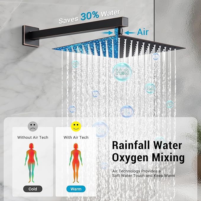IUERASD Rain Shower Faucet Set Wall Mounted Rainfall with Tub Spout Shower Head System Rough-in Valve Body and Trim Included Oil Rubbed Bronze (10 Inches)