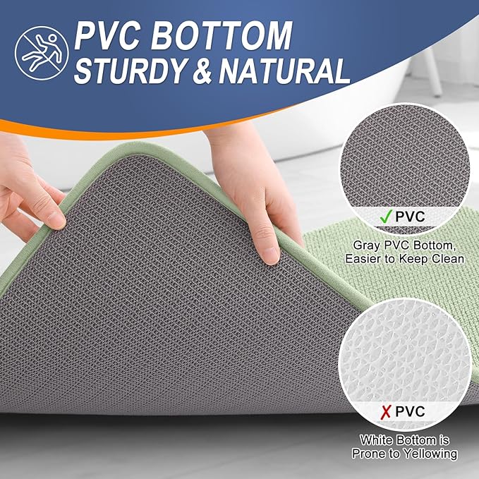 OLANLY Thick Memory Foam Bath Mat Rug 34x21, Extra Soft Absorbent Bathroom Rug, Quick Dry Bath Mats, Non-Slip, Machine Washable Carpet for Bathroom, Tub and Shower, Home Decor Accessories, Sage Green