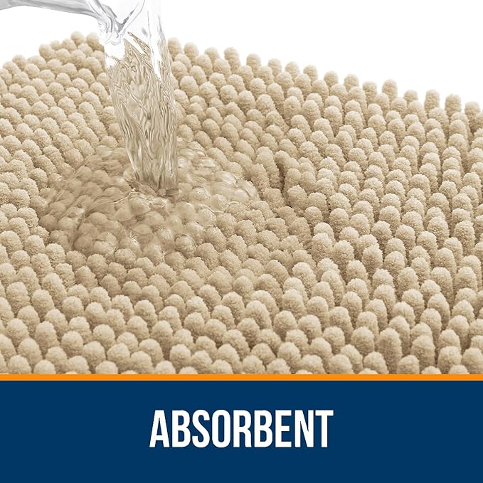 OLANLY Bathroom Rugs 36x24, Extra Soft Absorbent Chenille Bath Rugs, Rubber Backing Quick Dry, Machine Washable Bath Mats for Bathroom Floor, Tub and Shower, Home Decor Accessories, Beige