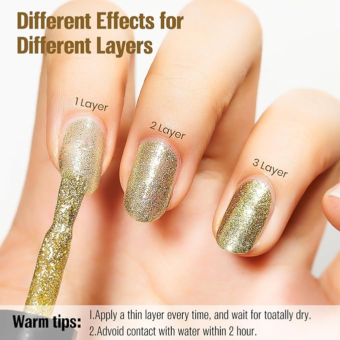 Glitter Gold Nail Polish 15ml, Christmas Quick Drying Nail Polish Regular Shimmer Long-Lasting Air Dry Oil-Base Nails Polish Non Gel DIY Salon At Home