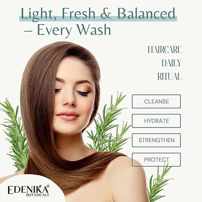 Edenika Botanicals Rosemary Oil Shampoo & Conditioner Set with Biotin for Thinning Hair & Anti-Hair Loss, Strengthening Botanical Formula, Women & Men, Sulfate-Free, Organic, 16 fl oz Each
