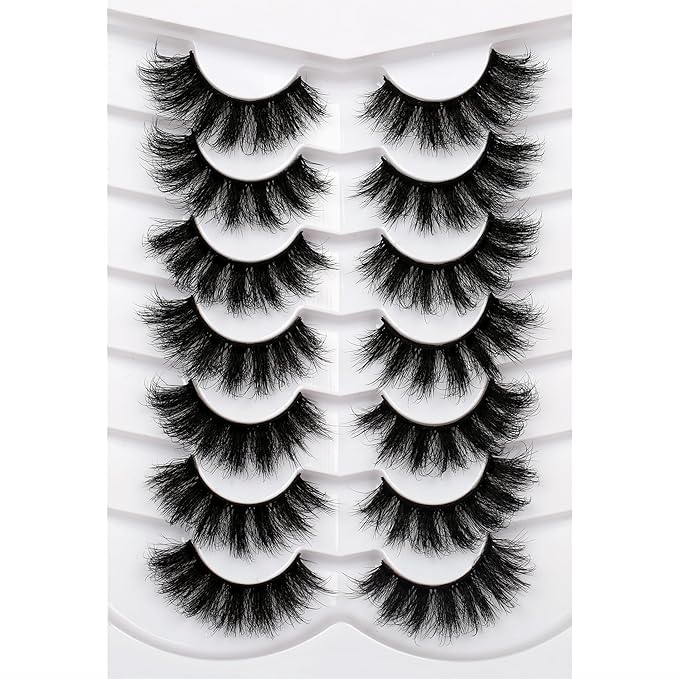 Pooplunch False Eyelashes Cat Eye Lash Volume Wispy Dramatic Fake Eyelash 8D Faux Mink Strip Lashes 7 Pairs Pack