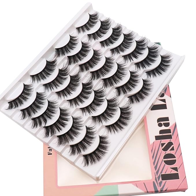 Losha Eyelashes Natural Look Faux Mink Lashes Pack Handmade Wispy False Eyelashes 14 Pairs Eye Lashes (F64)