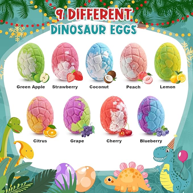 Bath Bombs for Kids with Dinosaur Toys Inside, Valentines Day Gifts for Kids, Easter Basket Stuffers, 9 Pack Natural Organic Dinosaur Bath Bombs Bubble Bath Gift Set, Birthday Gifts for Kid