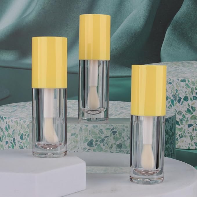 COSIDEA 14pcs Empty 6ml big doe foot wand Chunky lip gloss tubes for DIY lipgloss,Pink round lipgloss containers tubes with thick wand (Yellow)