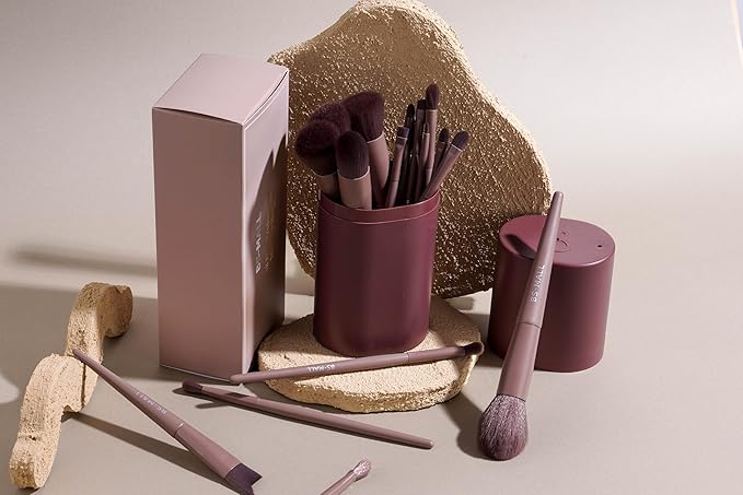 BS-MALL Makeup Brush Set 18 Pcs Premium Synthetic Foundation Powder Concealers Eye shadows Blush Makeup Brushes with black case (D-Brown)