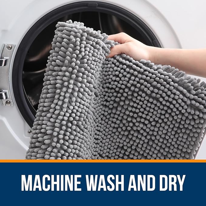 OLANLY Bathroom Rugs 35x24, Extra Soft Absorbent Chenille Bath Rugs, Rubber Backing Quick Dry, Machine Washable Bath Mats for Bathroom Floor, Tub and Shower, Home Decor Accessories, Grey