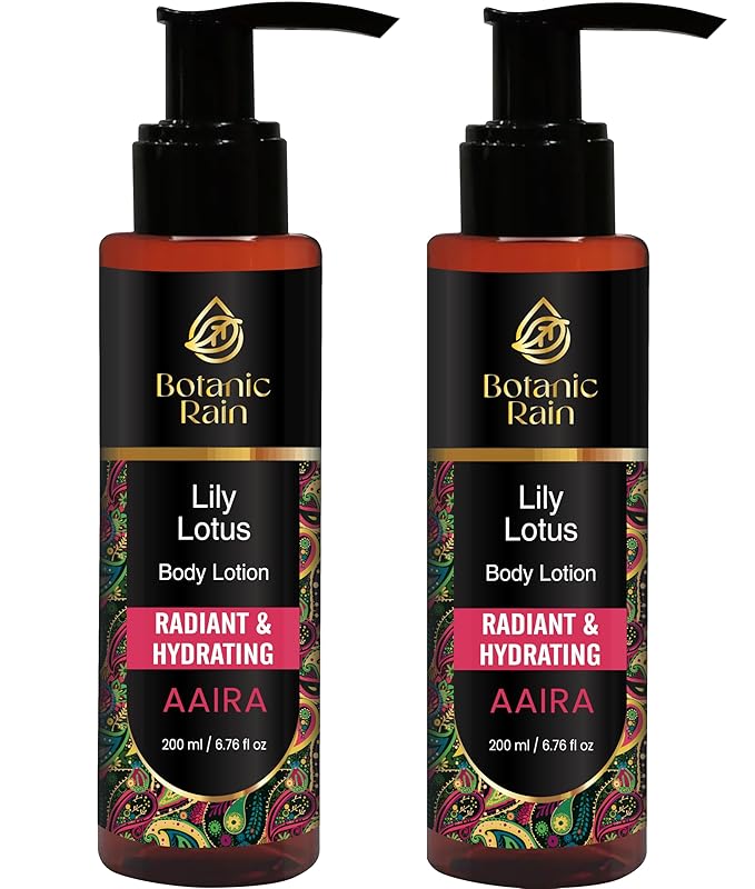 Botanic Rain Organic Body Lotion with Lily & Lotus – Deeply Nourishing, Anti-Aging Ayurveda Moisturizer for Dry, Crepey Skin – Natural, Vegan & Ayurvedic – 6.76 fl oz (Pack of 2)