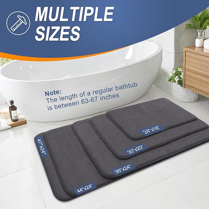 OLANLY Thick Memory Foam Bath Mat Rug 44x24, Extra Soft Absorbent Bathroom Rug, Quick Dry Bath Mats, Non-Slip, Machine Washable Carpet for Bathroom, Tub and Shower, Home Decor Accessories, Dark Grey