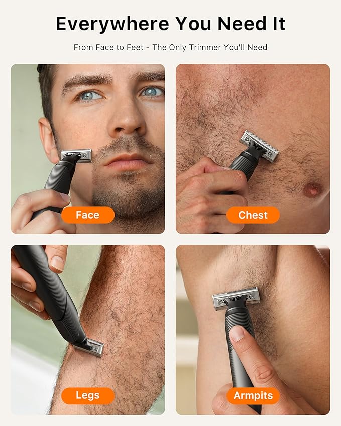 [2026 Upgraded Beard & Body Hair Trimmer for Men [All-in-One] USB-C Fast Charging, Groin & Ball Hair Painless Electric Shaver, Travel Razors, Waterproof Wet/Dry Groomer, Black(Lite)