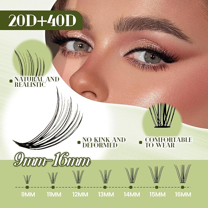 FADVAN DIY Lash Extension Kit 20D+40D Volume Lash Clusters Kit with Lash Bond and Seal 280 pcs Thick Individual Lashes 9-16 mm D Mink Lashes Cluster, Lash Cluster Remover and Tweezers