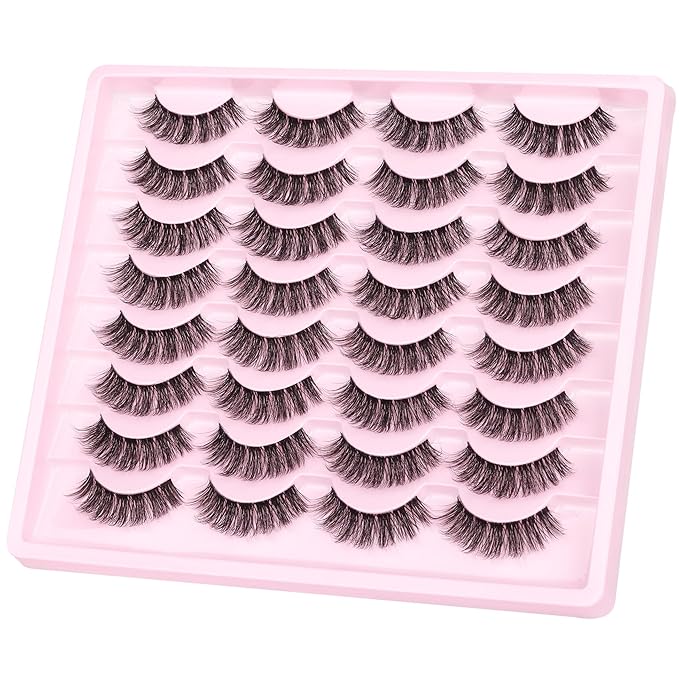 Natural Lashes Wispy Eyelashes Fuzzy Strip Eye Lashes Mink False Eyelashes Volume Fake Eyelashes 16 Pairs Eye Lashes Pack with Clear Lash Band