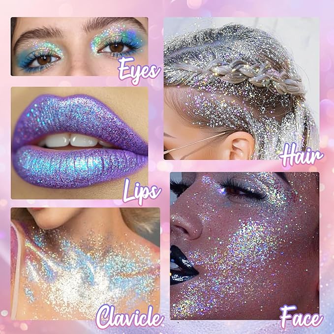 Aurora Rolling Glitter for Face Body & Hair, Sparkling Holographic Chunky Shimmer, Roll-on Sequins for Singer Concert Rave Festival Halloween Party Carnival, 1.35fl.oz