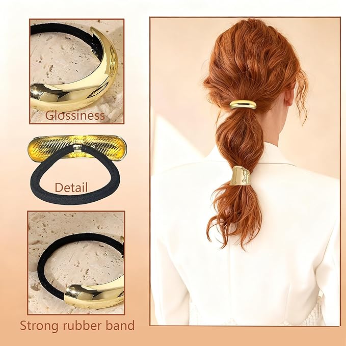 5Pcs Gold Hair Ties,5 Styles Gold Hair Accessories for Women and Girls Elegant Chic Metal Hair Cuff Non-Damage Ponytail Cuffs Holders for Thick Hair for Holidays and Christmas Gifts